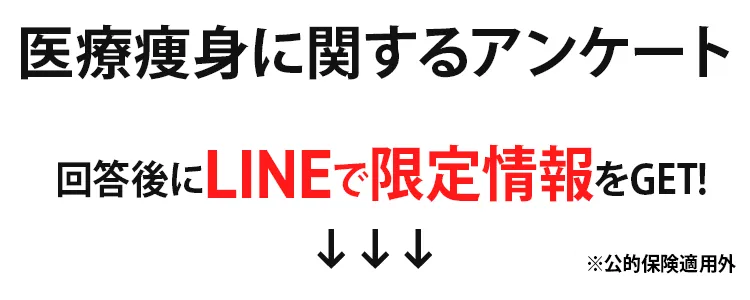 医療痩身に関するアンケート1!回答後1部位14,800円～クーポン貰える!