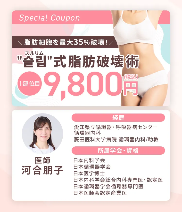 スルリム式脂肪破壊術 1部位 9,600円(税込)