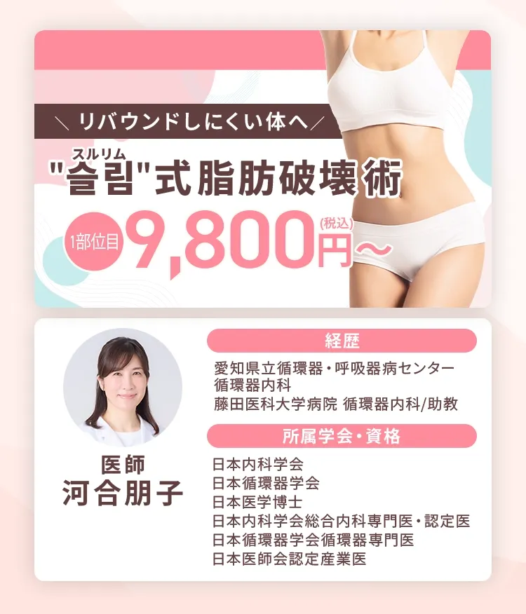 スルリム式脂肪破壊術 1部位目 9,800円(税込)